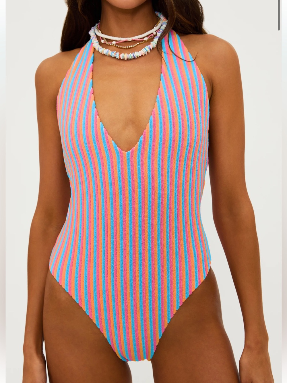 Beach Riot Frida One Piece Swimsuit L Multicolor Stripe NWT